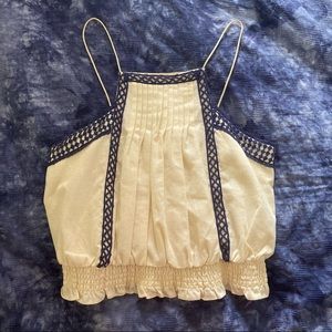 SOLD Cream and Navy High Neck Boho Lined Cinch Tank Top